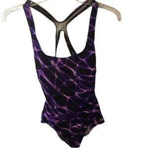 Reebok Purple & Black One-Piece Swimsuit Chic Beach Wear Fashion Size Small